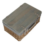 Antique Wash Grey Lined Willow Empty Picnic Basket with Pinewood Lid