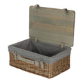 Antique Wash Grey Lined Willow Empty Picnic Basket with Pinewood Lid