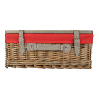 Antique Wash Red Lined Willow Empty Picnic Basket with Pinewood Lid